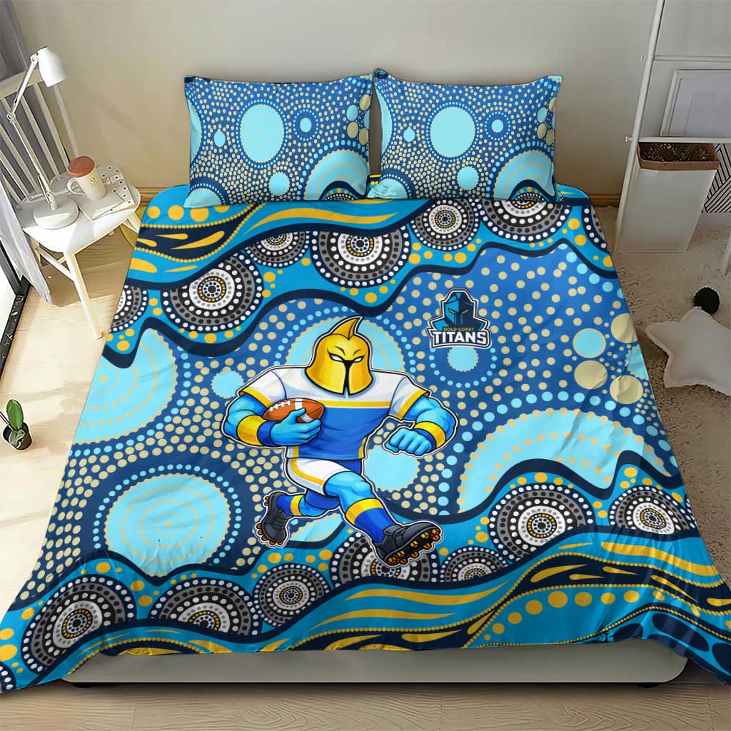 Gold Coast Titans Bedding Set Aboriginal Dot Pattern - Rugby Mascot Heritage Pride