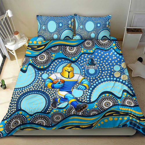 Gold Coast Titans Bedding Set Aboriginal Dot Pattern - Rugby Mascot Heritage Pride