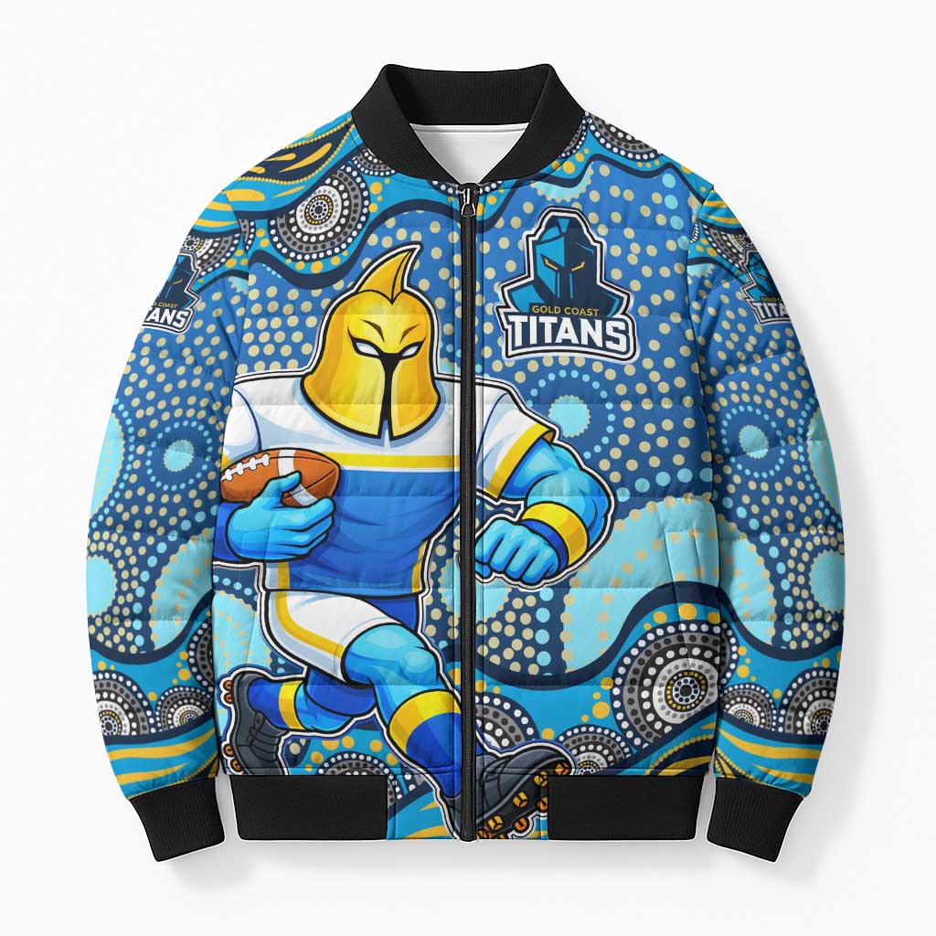 Gold Coast Titans Bomber Puffer Jacket Aboriginal Dot Pattern - Rugby Mascot Heritage Pride