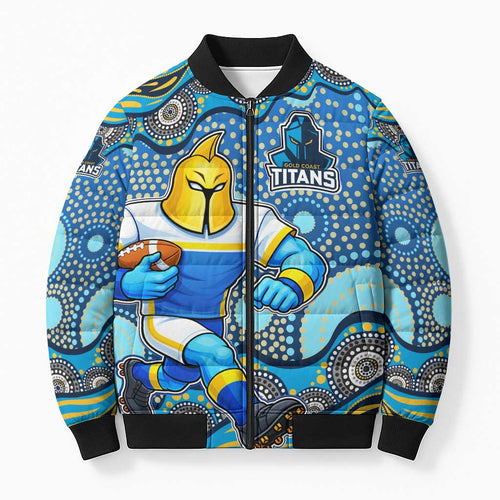 Gold Coast Titans Bomber Puffer Jacket Aboriginal Dot Pattern - Rugby Mascot Heritage Pride