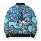 Gold Coast Titans Bomber Puffer Jacket Aboriginal Dot Pattern - Rugby Mascot Heritage Pride
