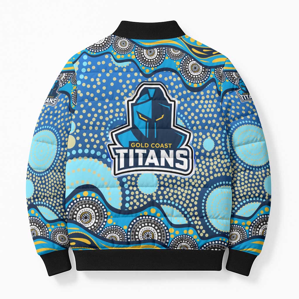 Gold Coast Titans Bomber Puffer Jacket Aboriginal Dot Pattern - Rugby Mascot Heritage Pride