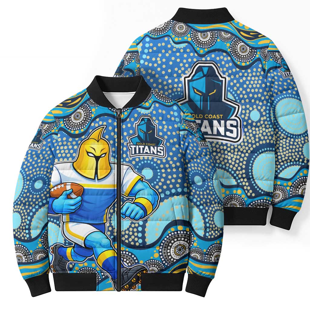 Gold Coast Titans Bomber Puffer Jacket Aboriginal Dot Pattern - Rugby Mascot Heritage Pride