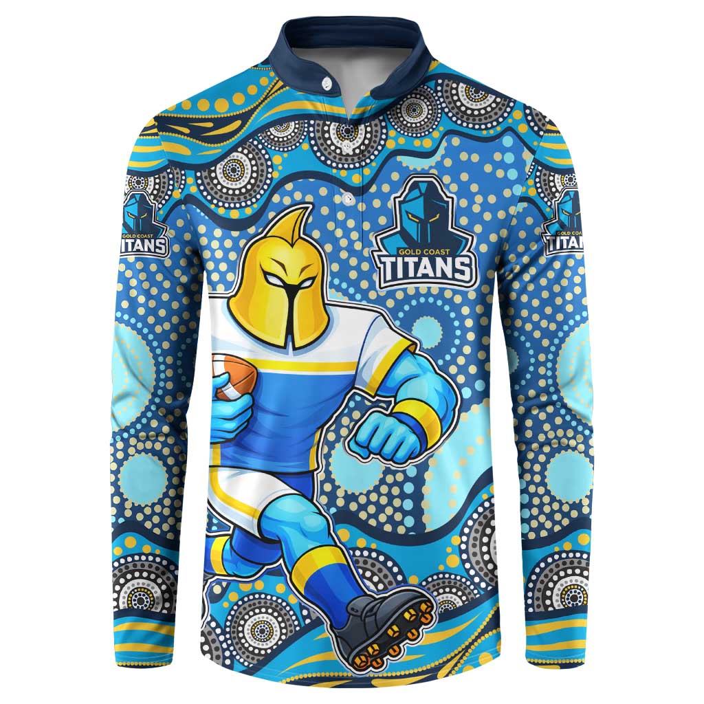 Gold Coast Titans Button Sweatshirt Aboriginal Dot Pattern - Rugby Mascot Heritage Pride