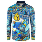 Gold Coast Titans Button Sweatshirt Aboriginal Dot Pattern - Rugby Mascot Heritage Pride
