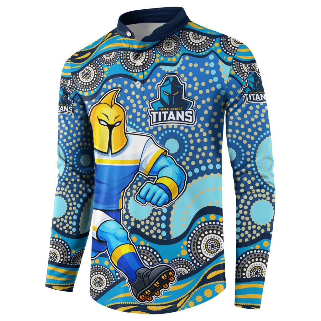 Gold Coast Titans Button Sweatshirt Aboriginal Dot Pattern - Rugby Mascot Heritage Pride