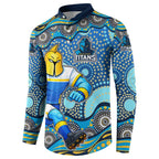 Gold Coast Titans Button Sweatshirt Aboriginal Dot Pattern - Rugby Mascot Heritage Pride