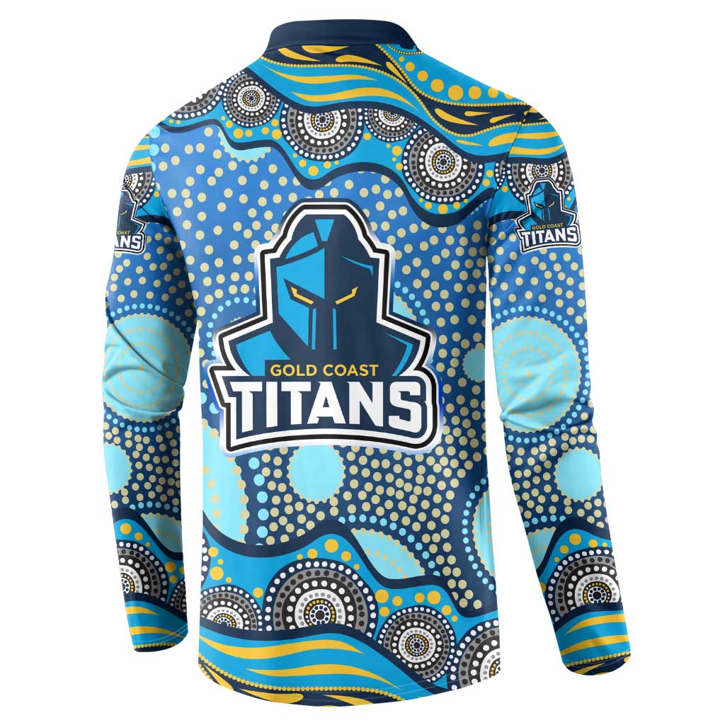 Gold Coast Titans Button Sweatshirt Aboriginal Dot Pattern - Rugby Mascot Heritage Pride