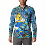 Gold Coast Titans Button Sweatshirt Aboriginal Dot Pattern - Rugby Mascot Heritage Pride