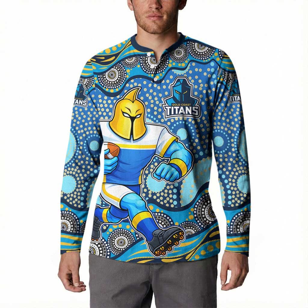 Gold Coast Titans Button Sweatshirt Aboriginal Dot Pattern - Rugby Mascot Heritage Pride