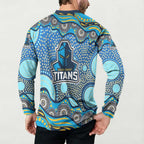 Gold Coast Titans Button Sweatshirt Aboriginal Dot Pattern - Rugby Mascot Heritage Pride