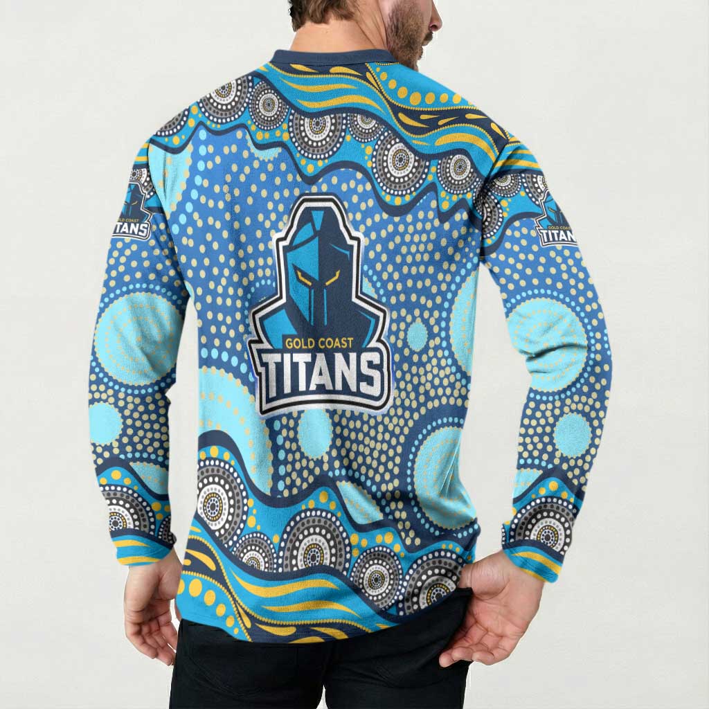 Gold Coast Titans Button Sweatshirt Aboriginal Dot Pattern - Rugby Mascot Heritage Pride