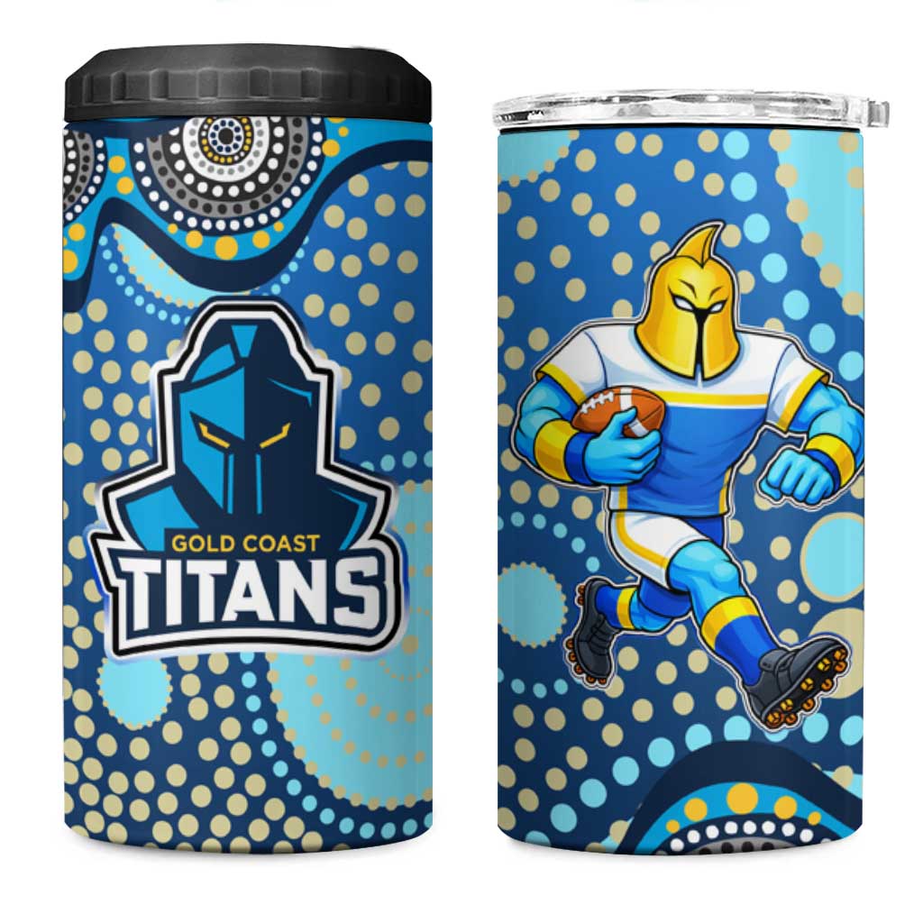 Gold Coast Titans 4 in 1 Can Cooler Tumbler Aboriginal Dot Pattern - Rugby Mascot Heritage Pride