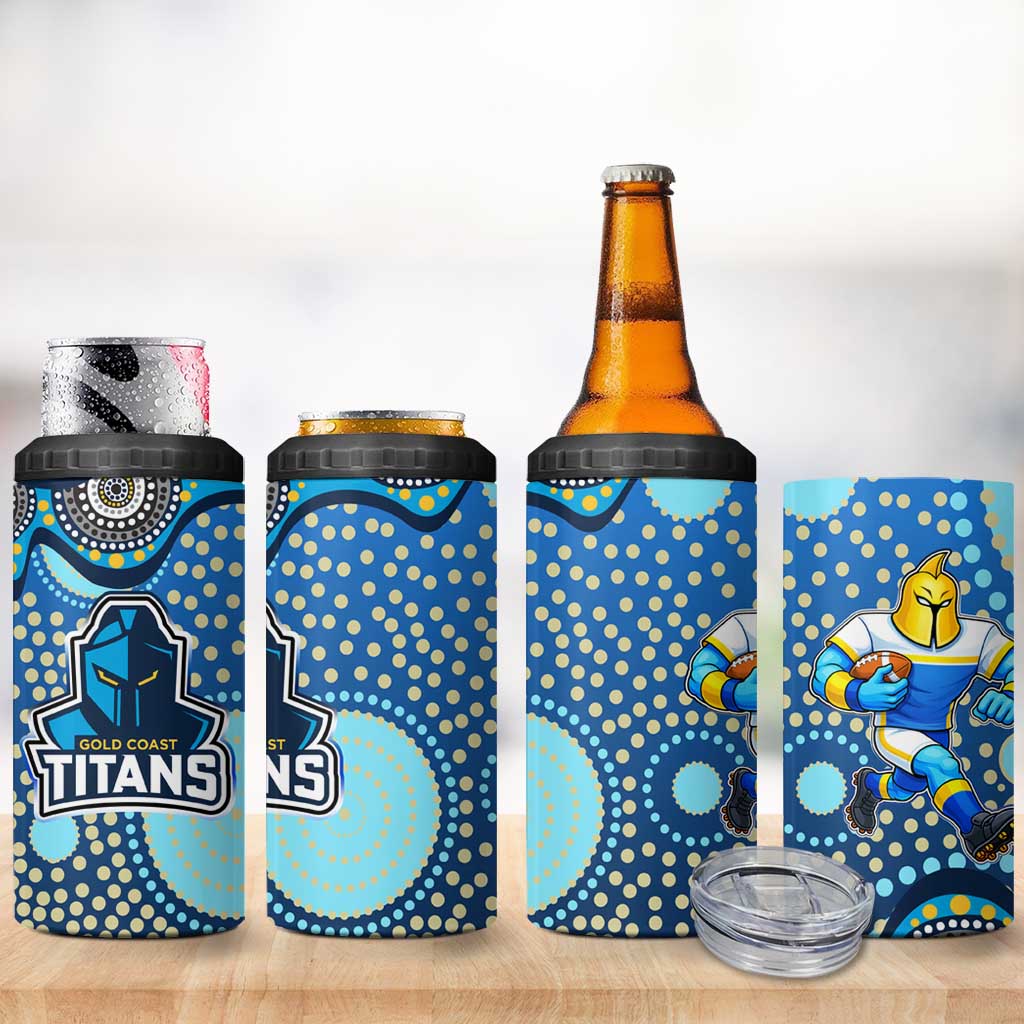 Gold Coast Titans 4 in 1 Can Cooler Tumbler Aboriginal Dot Pattern - Rugby Mascot Heritage Pride