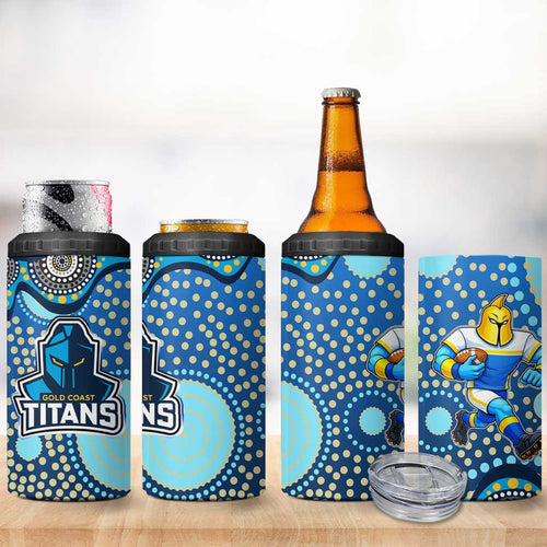 Gold Coast Titans 4 in 1 Can Cooler Tumbler Aboriginal Dot Pattern - Rugby Mascot Heritage Pride