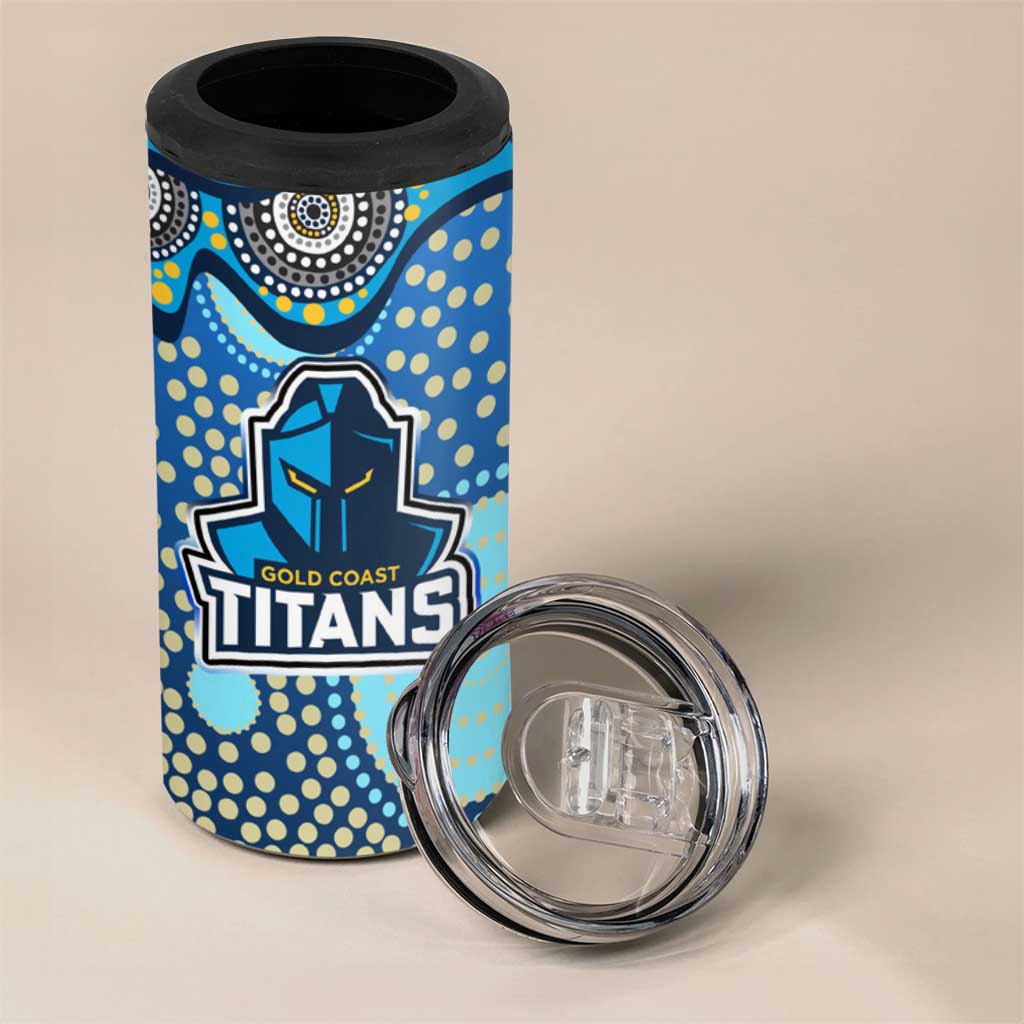 Gold Coast Titans 4 in 1 Can Cooler Tumbler Aboriginal Dot Pattern - Rugby Mascot Heritage Pride