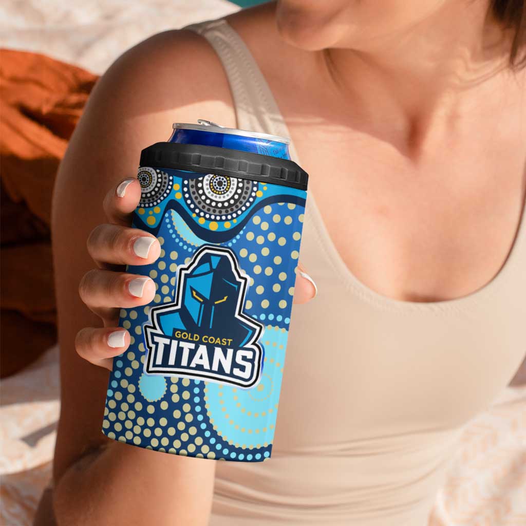 Gold Coast Titans 4 in 1 Can Cooler Tumbler Aboriginal Dot Pattern - Rugby Mascot Heritage Pride