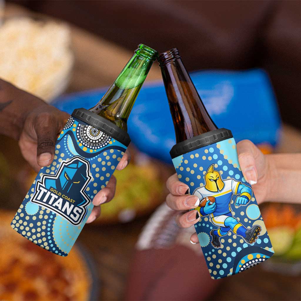 Gold Coast Titans 4 in 1 Can Cooler Tumbler Aboriginal Dot Pattern - Rugby Mascot Heritage Pride