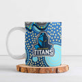 Gold Coast Titans Ceramic Mug Aboriginal Dot Pattern - Rugby Mascot Heritage Pride
