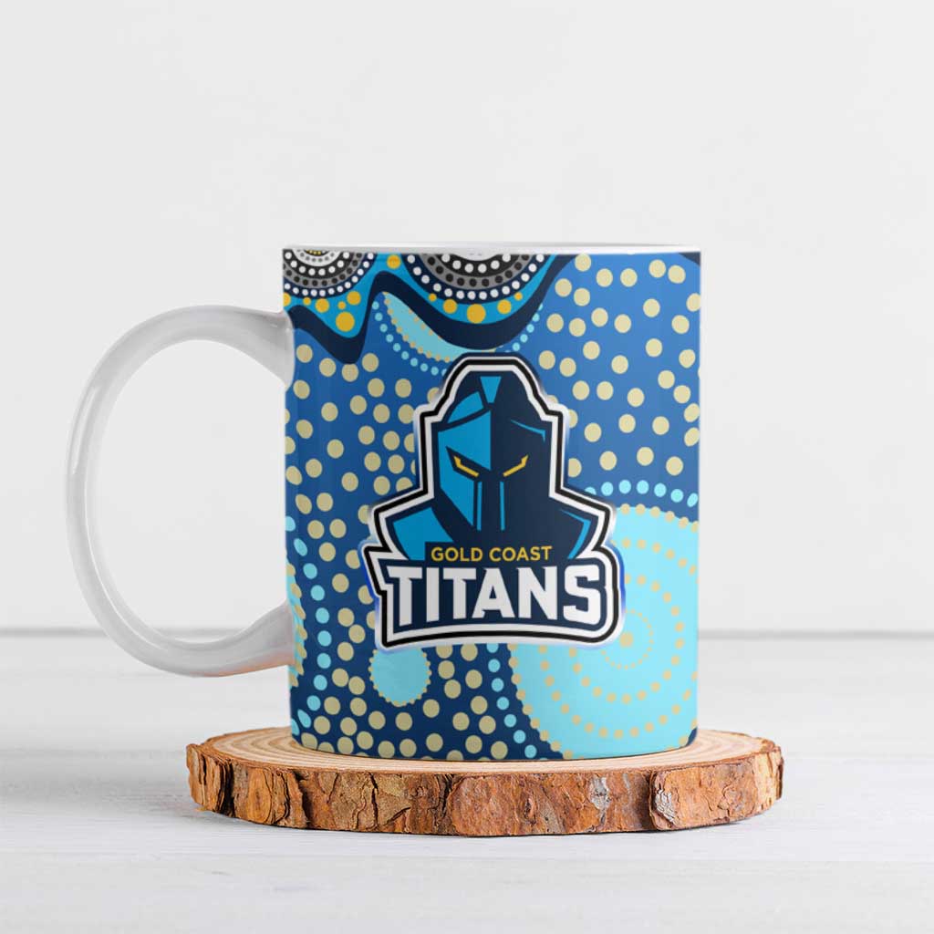 Gold Coast Titans Ceramic Mug Aboriginal Dot Pattern - Rugby Mascot Heritage Pride