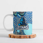 Gold Coast Titans Ceramic Mug Aboriginal Dot Pattern - Rugby Mascot Heritage Pride
