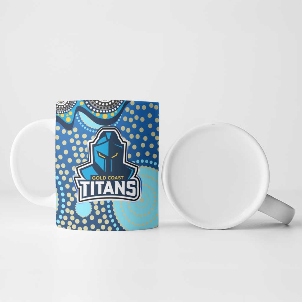 Gold Coast Titans Ceramic Mug Aboriginal Dot Pattern - Rugby Mascot Heritage Pride