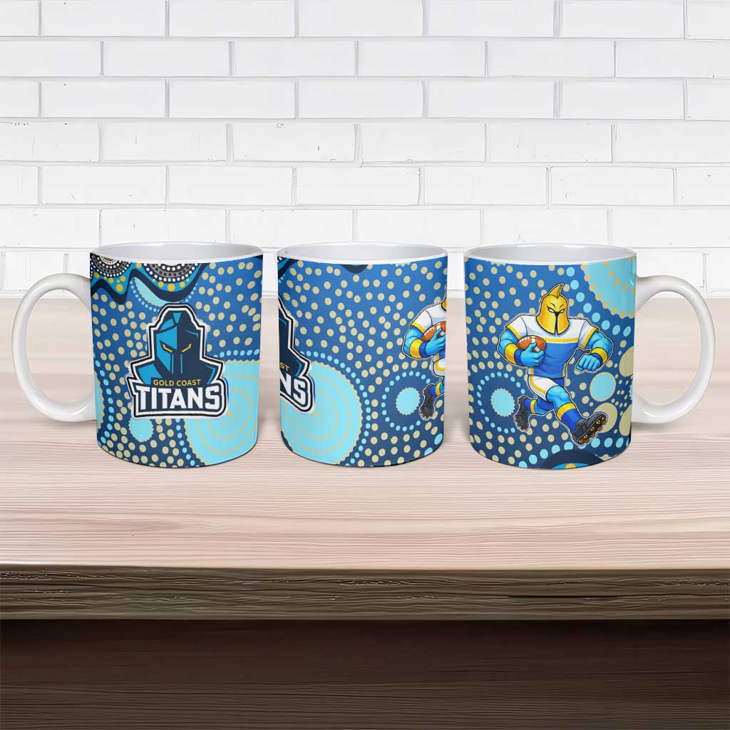 Gold Coast Titans Ceramic Mug Aboriginal Dot Pattern - Rugby Mascot Heritage Pride