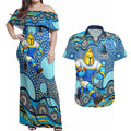 Gold Coast Titans Couples Matching Off Shoulder Maxi Dress and Hawaiian Shirt Aboriginal Dot Pattern - Rugby Mascot Heritage Pride
