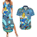Gold Coast Titans Couples Matching Summer Maxi Dress and Hawaiian Shirt Aboriginal Dot Pattern - Rugby Mascot Heritage Pride