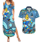 Gold Coast Titans Couples Matching Summer Maxi Dress and Hawaiian Shirt Aboriginal Dot Pattern - Rugby Mascot Heritage Pride