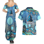 Gold Coast Titans Couples Matching Summer Maxi Dress and Hawaiian Shirt Aboriginal Dot Pattern - Rugby Mascot Heritage Pride