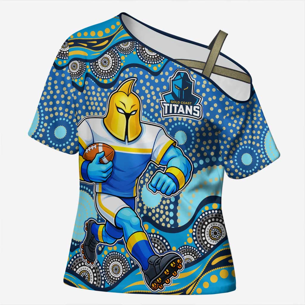 Gold Coast Titans Cross Shoulder Shirt Aboriginal Dot Pattern - Rugby Mascot Heritage Pride
