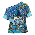 Gold Coast Titans Cross Shoulder Shirt Aboriginal Dot Pattern - Rugby Mascot Heritage Pride