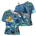 Gold Coast Titans Cross Shoulder Shirt Aboriginal Dot Pattern - Rugby Mascot Heritage Pride