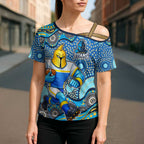 Gold Coast Titans Cross Shoulder Shirt Aboriginal Dot Pattern - Rugby Mascot Heritage Pride