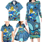 Gold Coast Titans Family Matching Long Sleeve Bodycon Dress and Hawaiian Shirt Aboriginal Dot Pattern - Rugby Mascot Heritage Pride