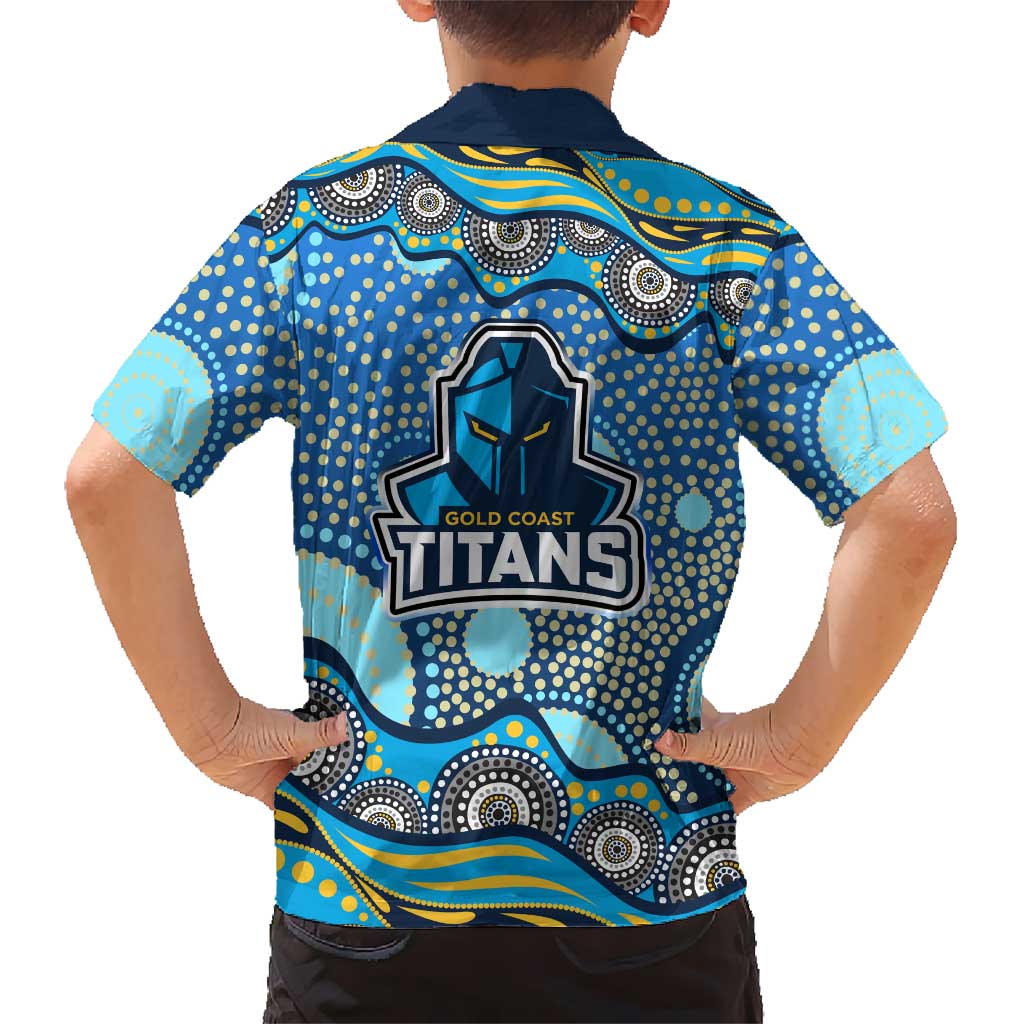 Gold Coast Titans Family Matching Long Sleeve Bodycon Dress and Hawaiian Shirt Aboriginal Dot Pattern - Rugby Mascot Heritage Pride
