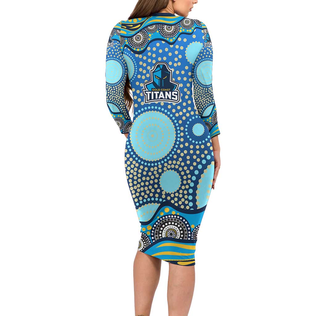 Gold Coast Titans Family Matching Long Sleeve Bodycon Dress and Hawaiian Shirt Aboriginal Dot Pattern - Rugby Mascot Heritage Pride