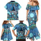 Gold Coast Titans Family Matching Mermaid Dress and Hawaiian Shirt Aboriginal Dot Pattern - Rugby Mascot Heritage Pride