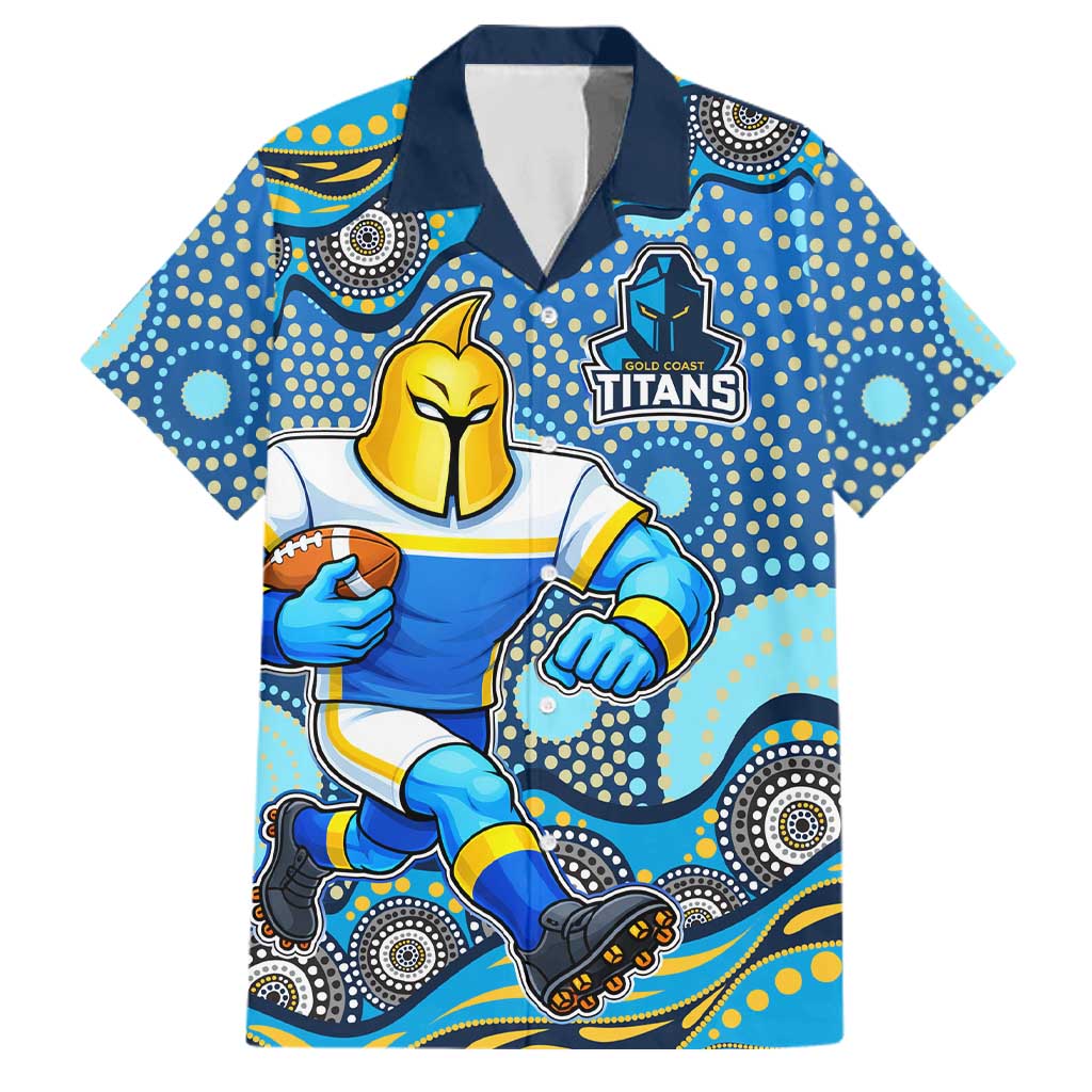 Gold Coast Titans Family Matching Off The Shoulder Long Sleeve Dress and Hawaiian Shirt Aboriginal Dot Pattern - Rugby Mascot Heritage Pride