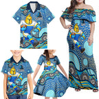 Gold Coast Titans Family Matching Off Shoulder Maxi Dress and Hawaiian Shirt Aboriginal Dot Pattern - Rugby Mascot Heritage Pride