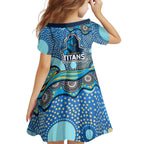 Gold Coast Titans Family Matching Off Shoulder Maxi Dress and Hawaiian Shirt Aboriginal Dot Pattern - Rugby Mascot Heritage Pride