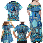 Gold Coast Titans Family Matching Off Shoulder Maxi Dress and Hawaiian Shirt Aboriginal Dot Pattern - Rugby Mascot Heritage Pride