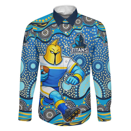 Gold Coast Titans Family Matching Off Shoulder Maxi Dress and Hawaiian Shirt Aboriginal Dot Pattern - Rugby Mascot Heritage Pride