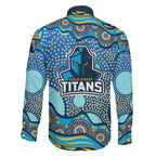Gold Coast Titans Family Matching Off Shoulder Maxi Dress and Hawaiian Shirt Aboriginal Dot Pattern - Rugby Mascot Heritage Pride