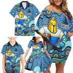 Gold Coast Titans Family Matching Off Shoulder Short Dress and Hawaiian Shirt Aboriginal Dot Pattern - Rugby Mascot Heritage Pride