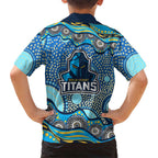 Gold Coast Titans Family Matching Off Shoulder Short Dress and Hawaiian Shirt Aboriginal Dot Pattern - Rugby Mascot Heritage Pride
