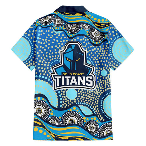 Gold Coast Titans Family Matching Off Shoulder Short Dress and Hawaiian Shirt Aboriginal Dot Pattern - Rugby Mascot Heritage Pride