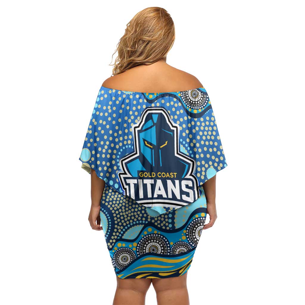 Gold Coast Titans Family Matching Off Shoulder Short Dress and Hawaiian Shirt Aboriginal Dot Pattern - Rugby Mascot Heritage Pride
