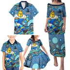 Gold Coast Titans Family Matching Puletasi and Hawaiian Shirt Aboriginal Dot Pattern - Rugby Mascot Heritage Pride